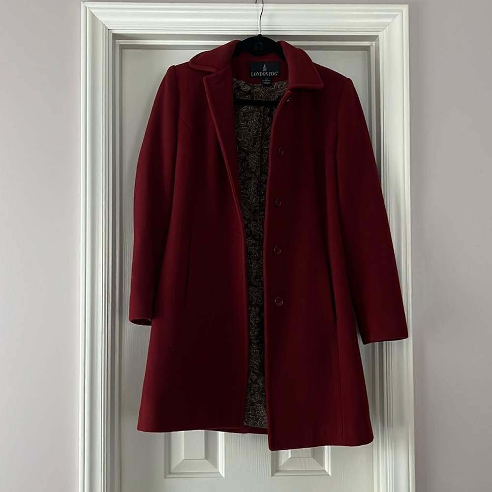 London Fog Red 0P Wool Trench Coat
